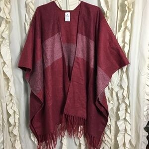 Woolrich Maroon Large Plaid Blanket Poncho Cape